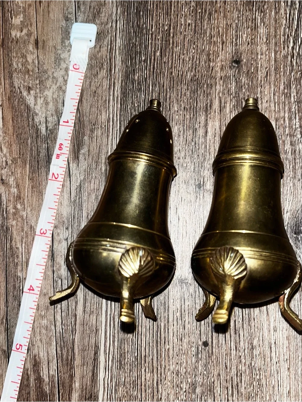Vintage MCM Solid Brass Salt and Pepper Shakers with Lined Screw-On Lid